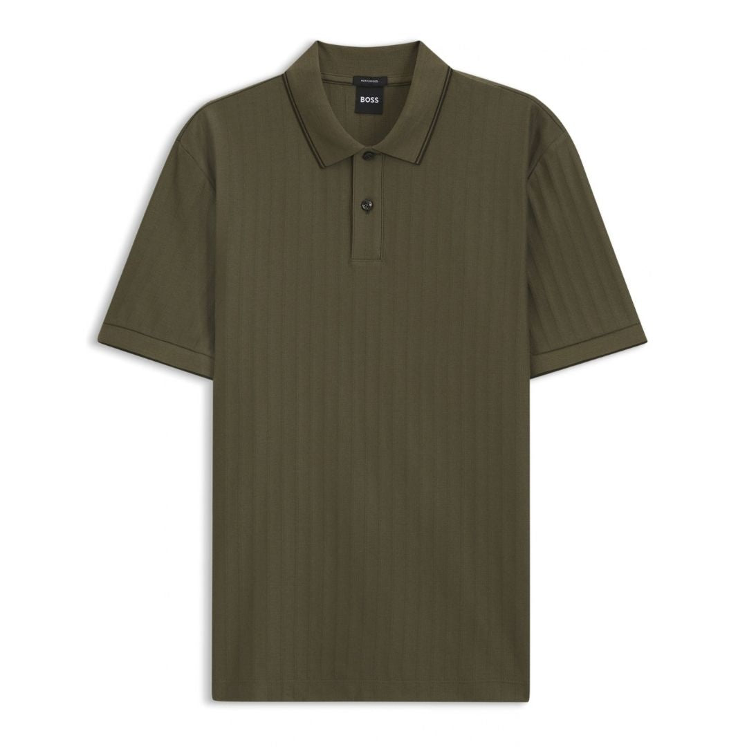 BOSS Striped Cotton Polo Shirt – Green