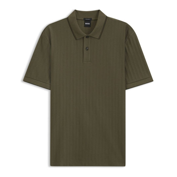 BOSS Striped Cotton Polo Shirt – Green