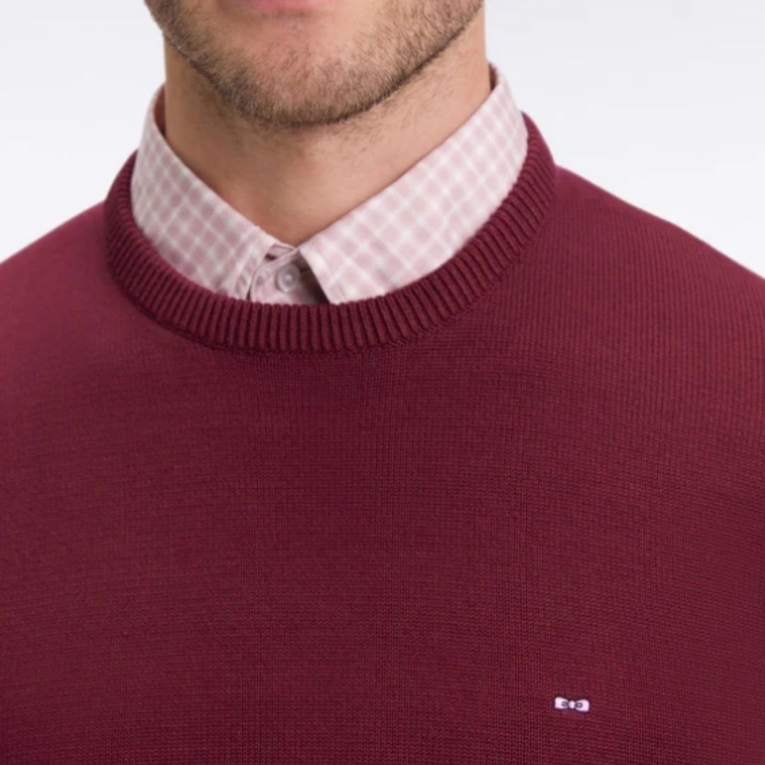 Eden Park Round neck sweater in thick burgundy cotton - Wine