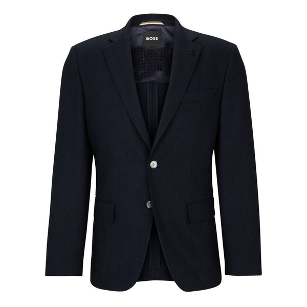 BOSS Slim Fit Wool-Blend Herringbone Jacket – Navy