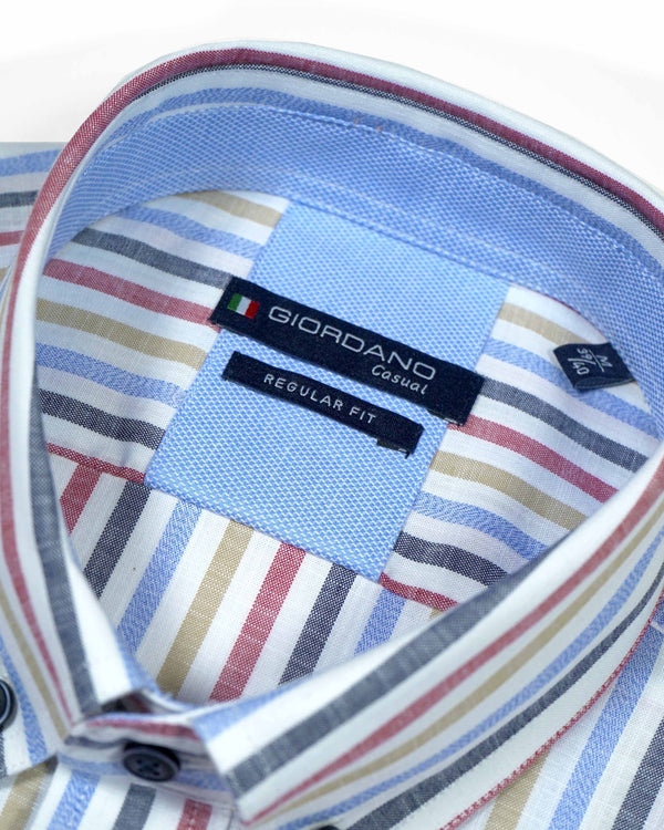 Giordano 'League' Short Sleeved Multicolour Striped Shirt - Red