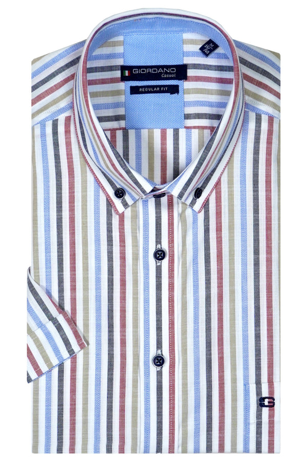 Giordano 'League' Short Sleeved Multicolour Striped Shirt - Red