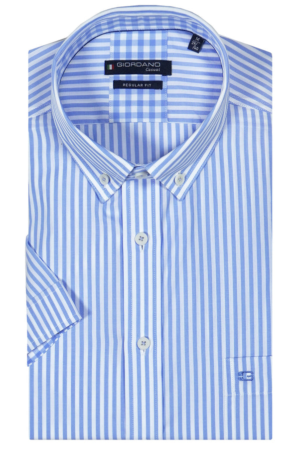 Giordano 'League' Short Sleeved Striped Shirt - Blue