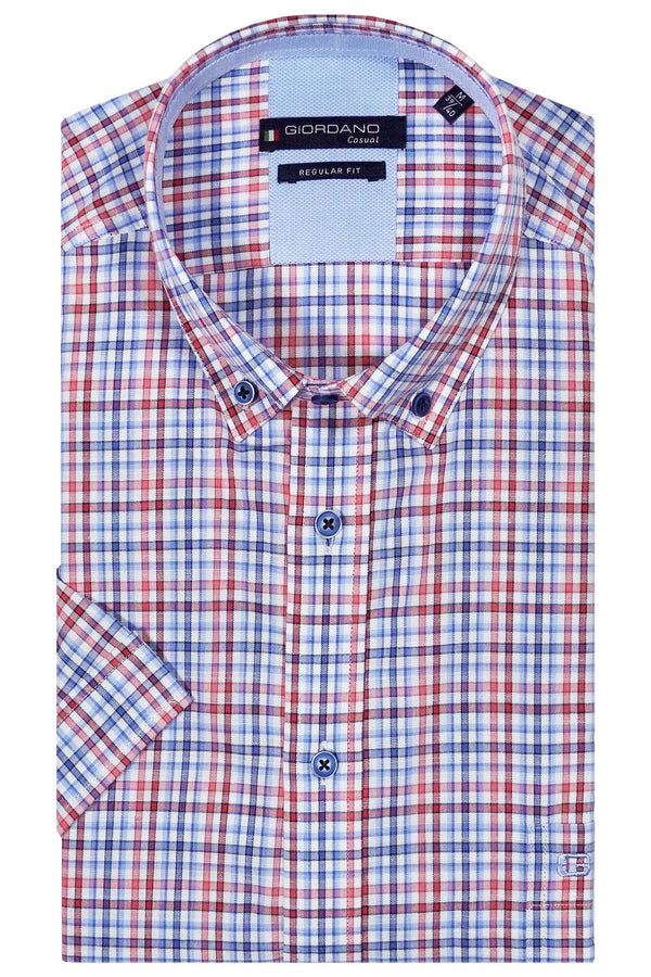 Giordano 'League' Short Sleeved Checkered Shirt - Red