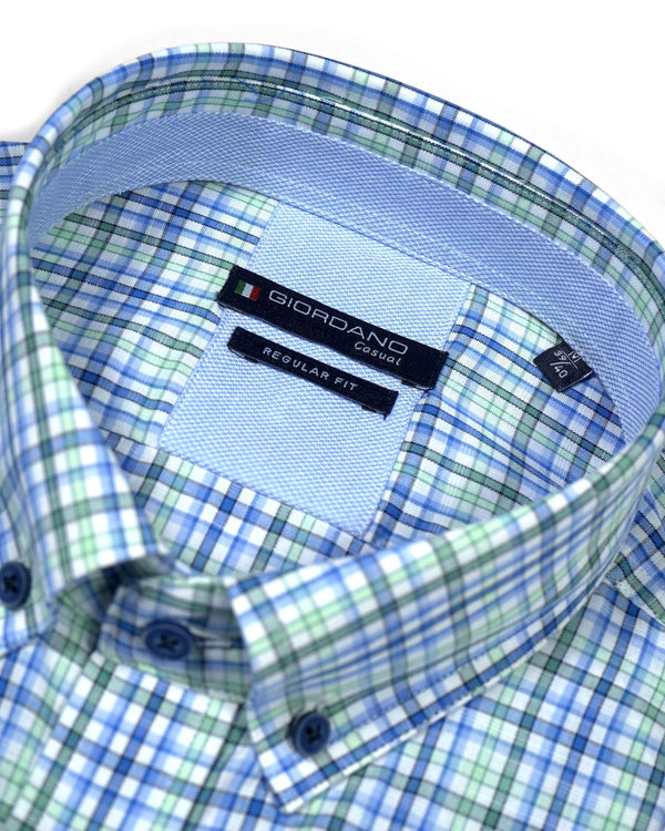 Giordano 'League' Short Sleeved Checkered Shirt - Green