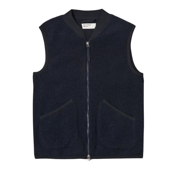 Universal Works Navy Wool Fleece Zip Waistcoat - Navy