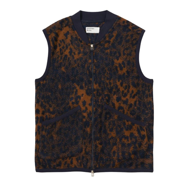 Universal Works Dark Navy/Brown Night Leopard Zip Waistcoat