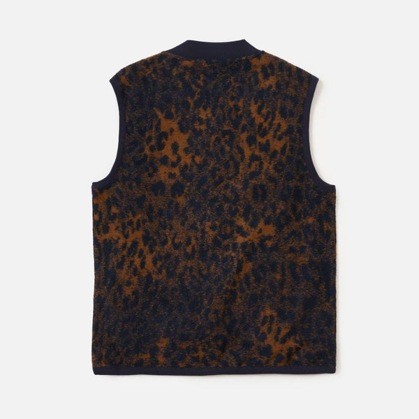 Universal Works Dark Navy/Brown Night Leopard Zip Waistcoat