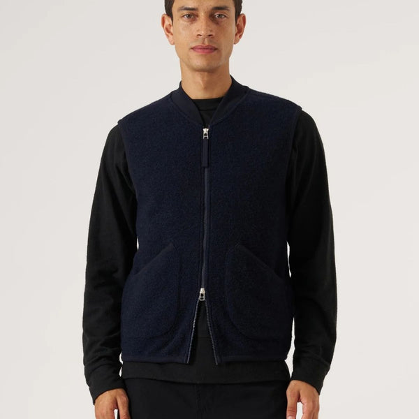 Universal Works Navy Wool Fleece Zip Waistcoat - Navy