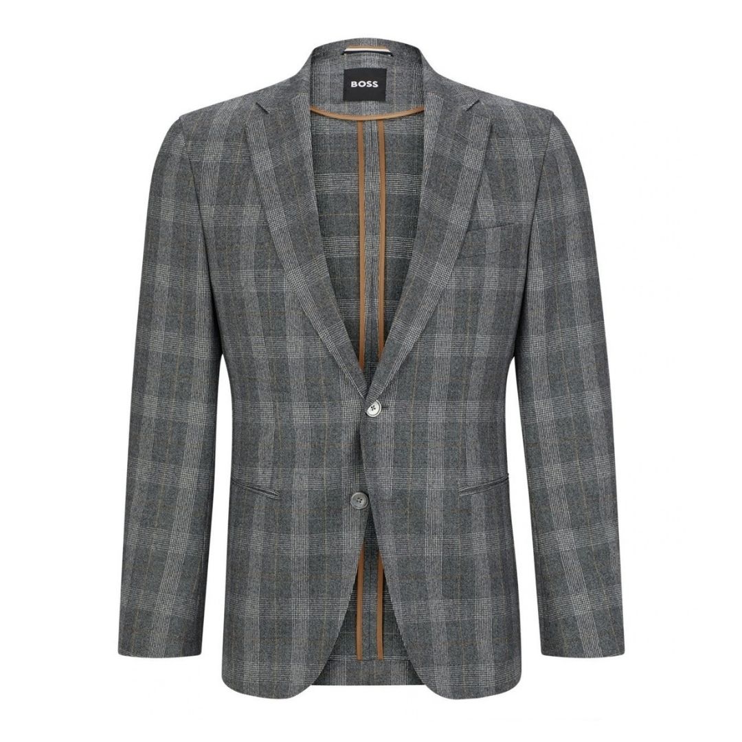 BOSS Checked Virgin Wool Suit – Grey