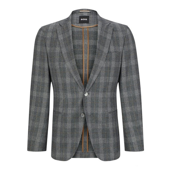 BOSS Checked Virgin Wool Suit – Grey