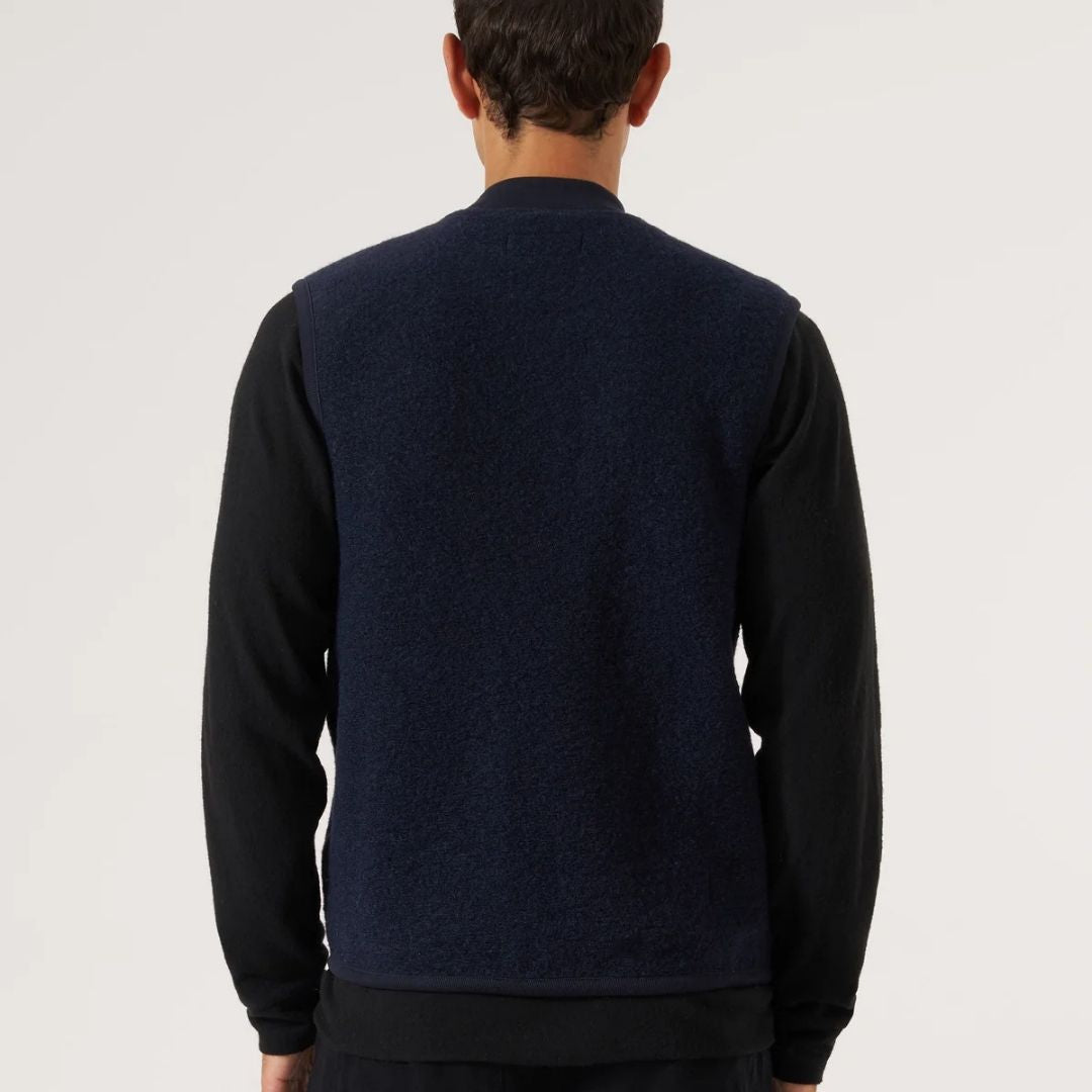 Universal Works Navy Wool Fleece Zip Waistcoat - Navy