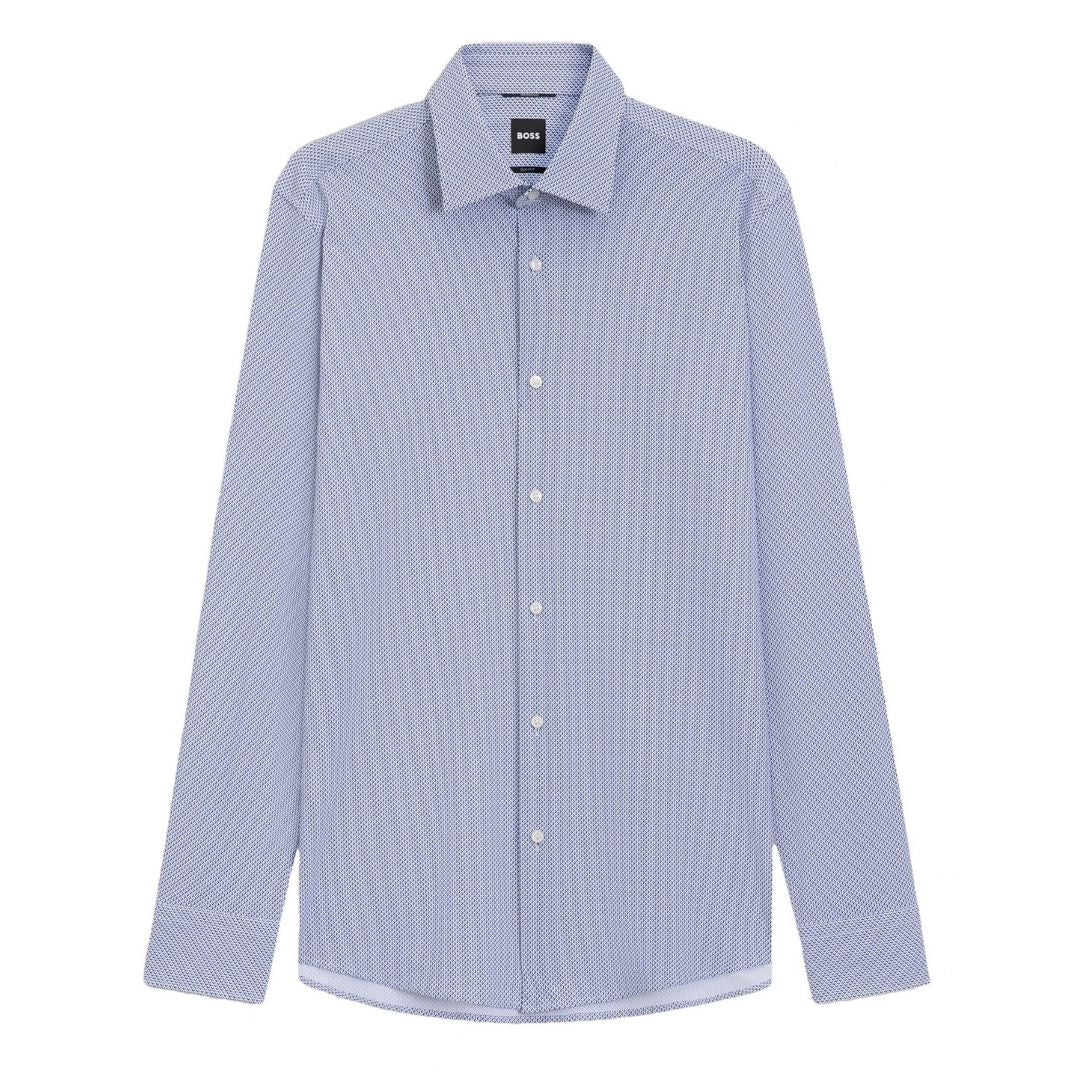 BOSS Slim Fit Printed Performance-Stretch Shirt – Blue