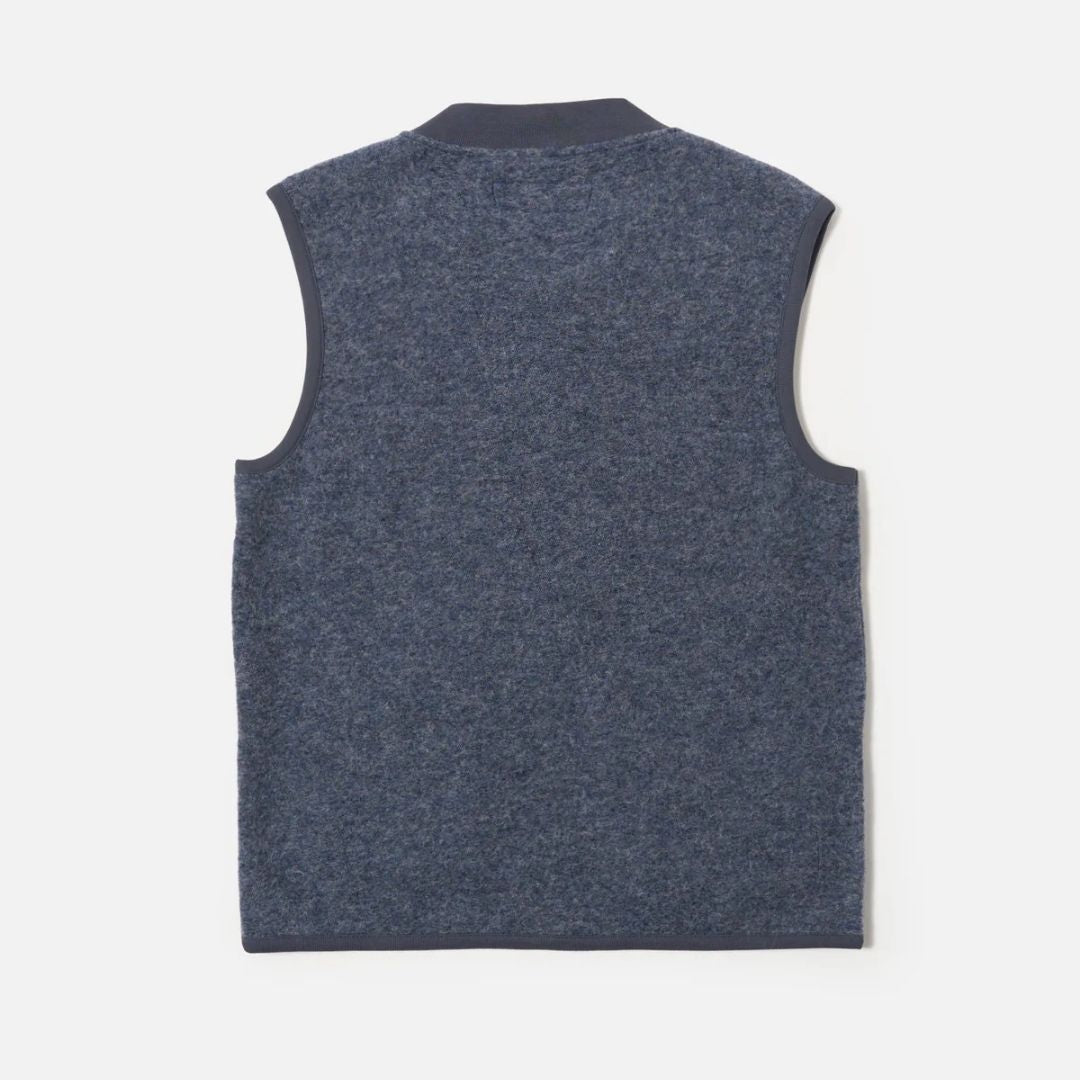 Universal Works Slate Blue Wool Fleece Zip Waistcoat - Blue