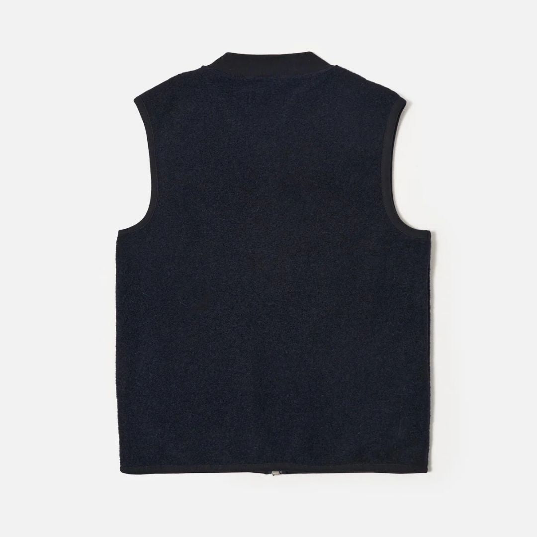 Universal Works Navy Wool Fleece Zip Waistcoat - Navy