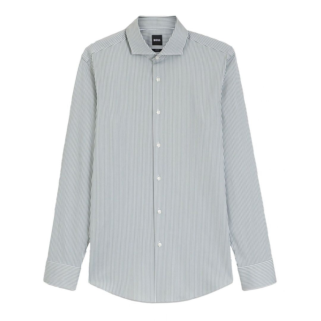 BOSS Slim Fit Easy-Iron Striped Stretch-Cotton Shirt – Green
