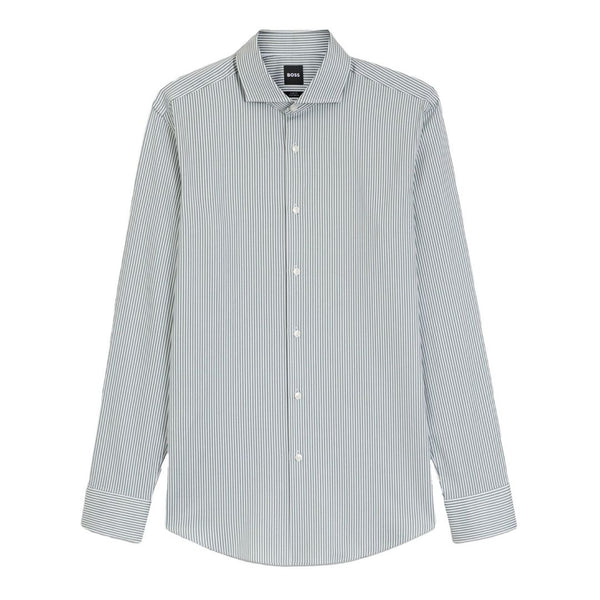BOSS Slim Fit Easy-Iron Striped Stretch-Cotton Shirt – Green