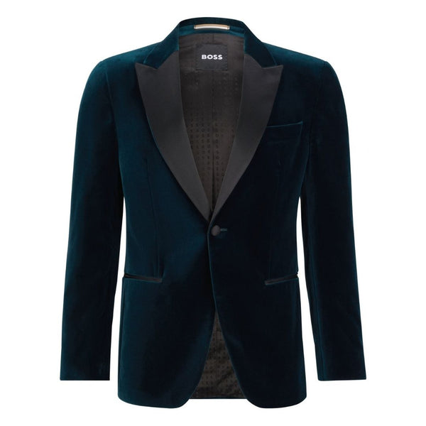 BOSS Slim Fit Cotton Velvet Tuxedo Jacket – Teal Green