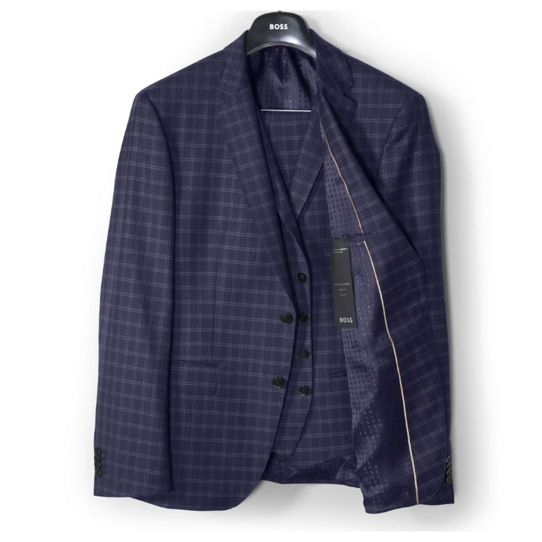 BOSS H-Huge 3-Piece Checked Suit – Blue
