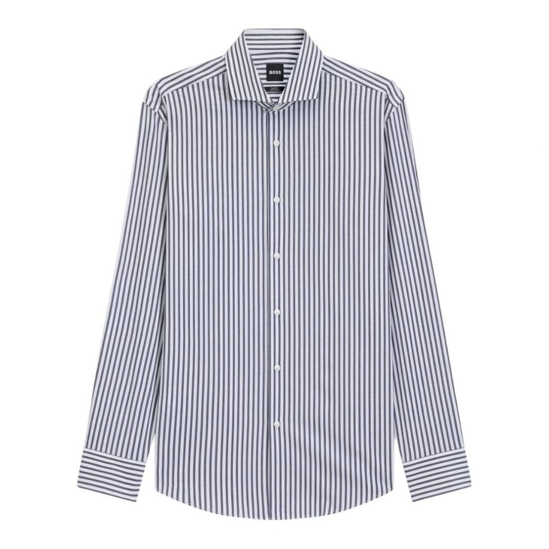 BOSS Slim Fit Easy-Iron Striped Stretch-Cotton Shirt – Blue