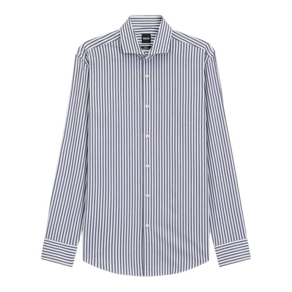 BOSS Slim Fit Easy-Iron Striped Stretch-Cotton Shirt – Blue