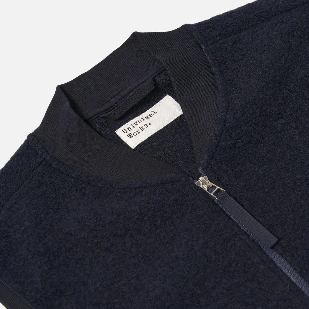 Universal Works Navy Wool Fleece Zip Waistcoat - Navy