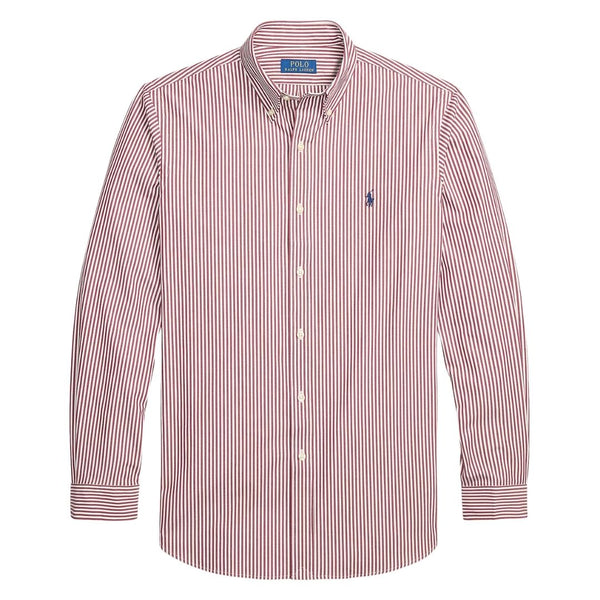 Polo Ralph Lauren Custom Fit Striped Stretch Poplin Shirt - Wine