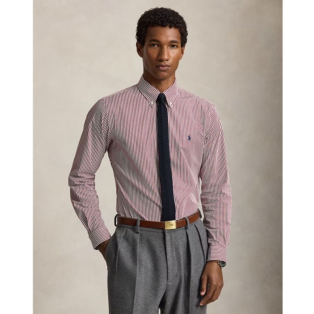 Polo Ralph Lauren Custom Fit Striped Stretch Poplin Shirt - Wine