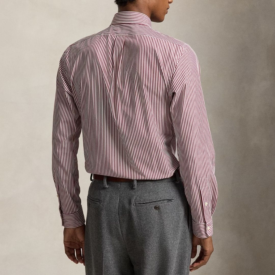 Polo Ralph Lauren Custom Fit Striped Stretch Poplin Shirt - Wine