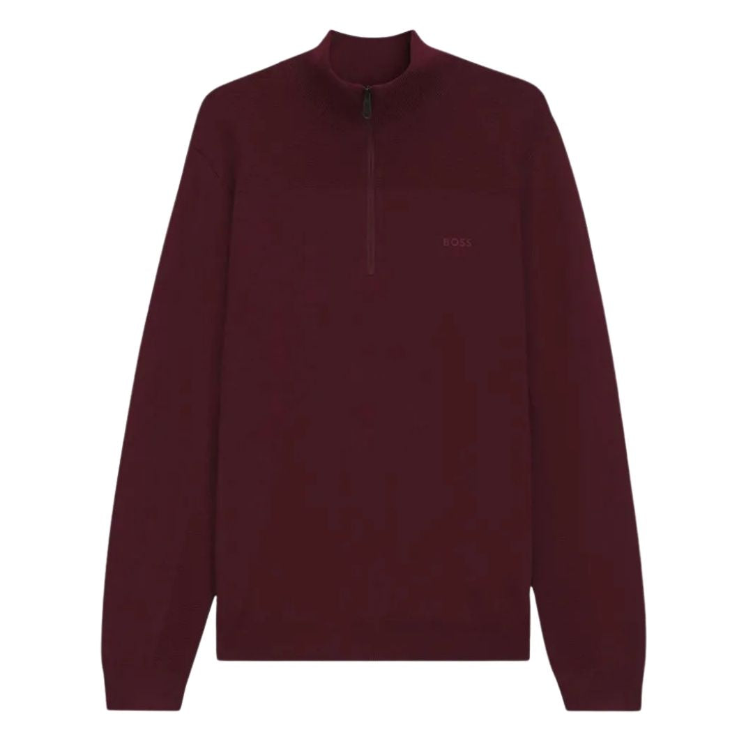 BOSS Green Virgin Wool-Blend Zip-Neck Sweater – Dark Pink