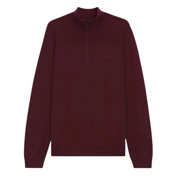 BOSS Green Virgin Wool-Blend Zip-Neck Sweater – Dark Pink