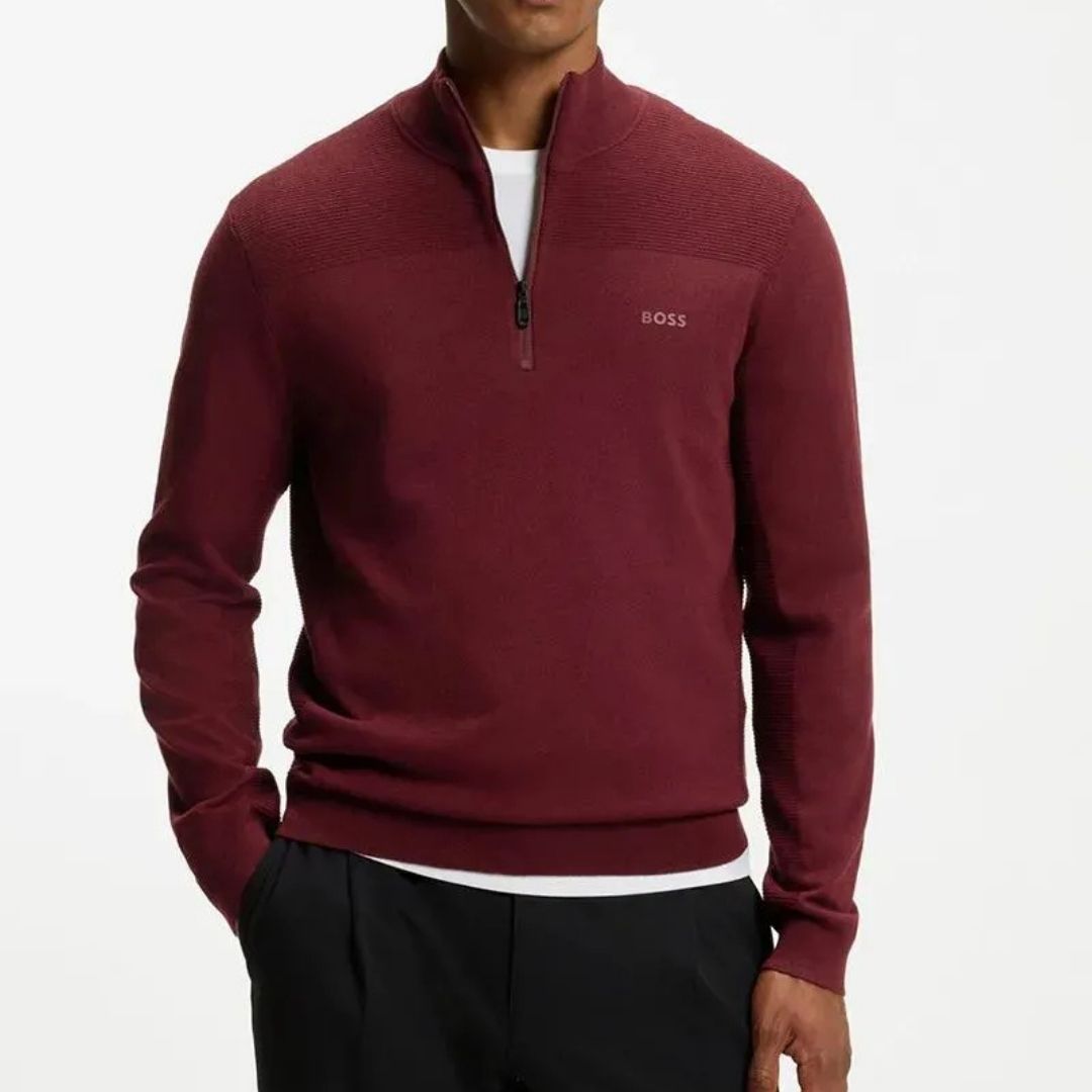 BOSS Green Virgin Wool-Blend Zip-Neck Sweater – Dark Pink