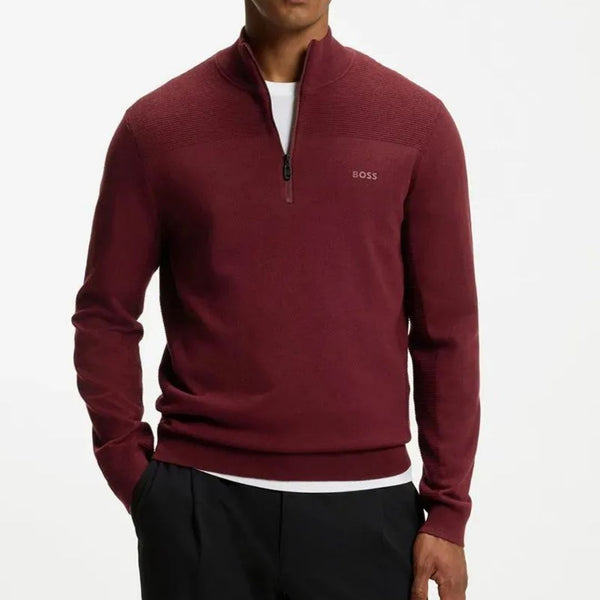 BOSS Green Virgin Wool-Blend Zip-Neck Sweater – Dark Pink