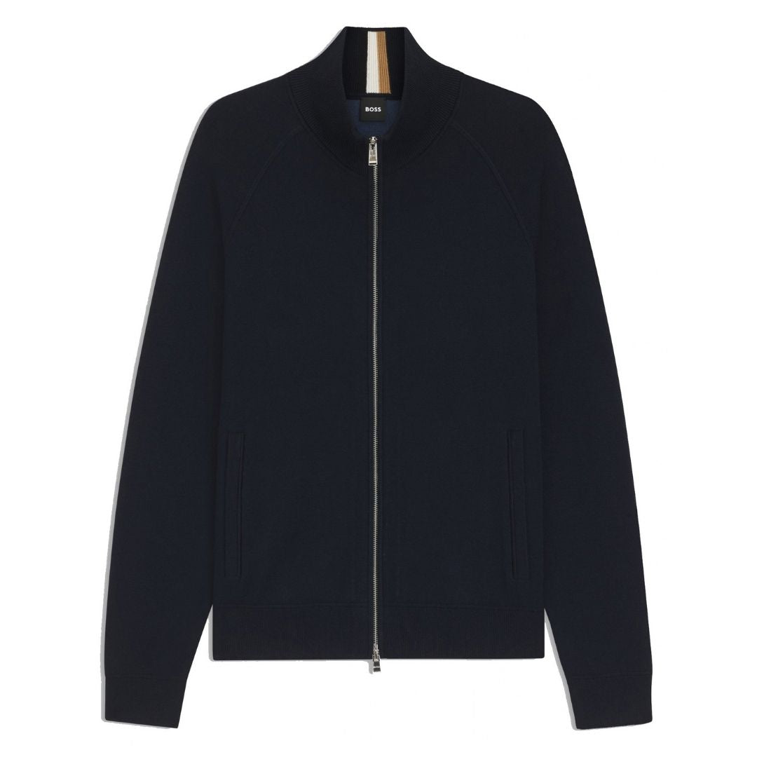 BOSS Cotton &amp; Virgin Wool Zip Cardigan – Blue