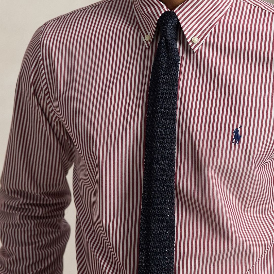 Polo Ralph Lauren Custom Fit Striped Stretch Poplin Shirt - Wine