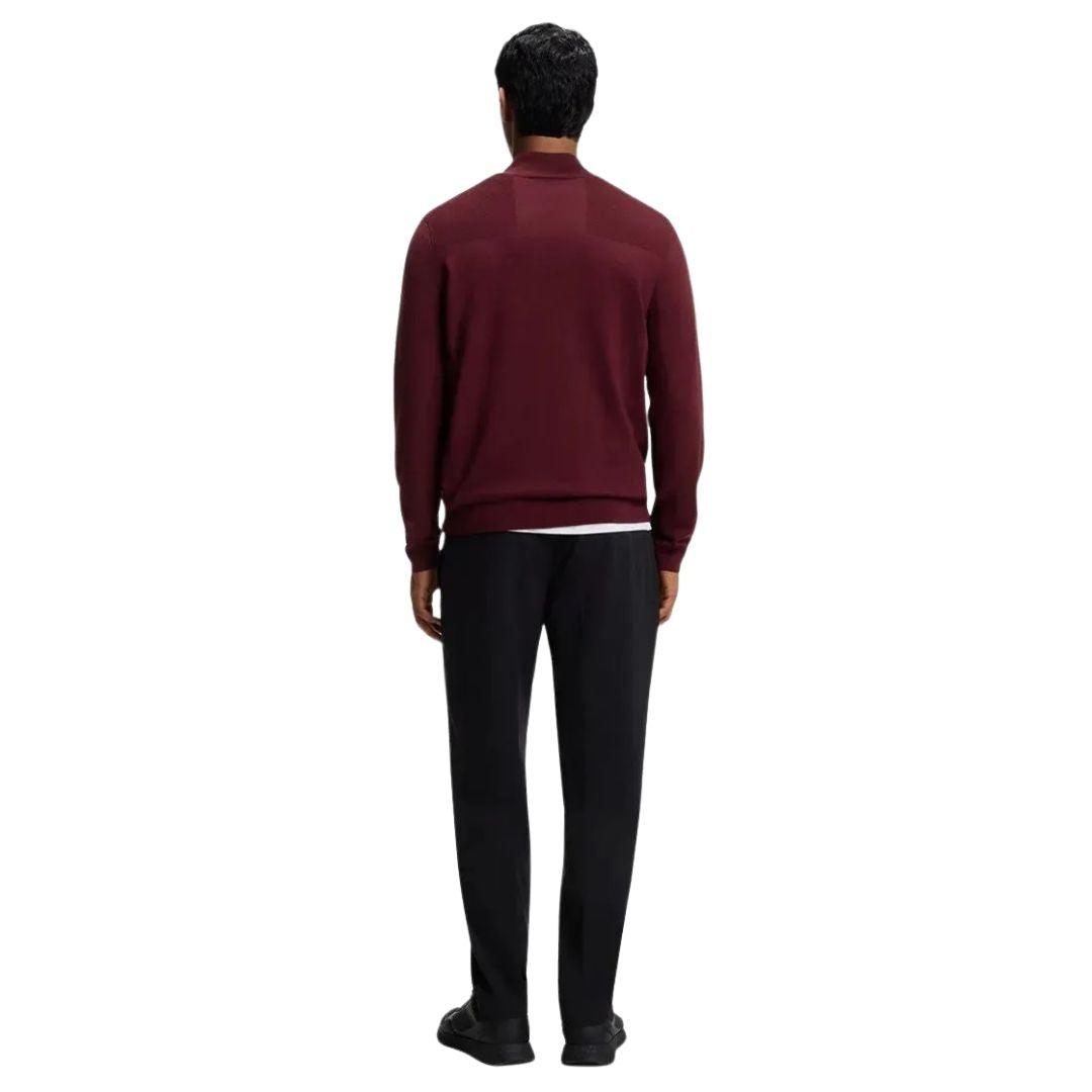 BOSS Green Virgin Wool-Blend Zip-Neck Sweater – Dark Pink