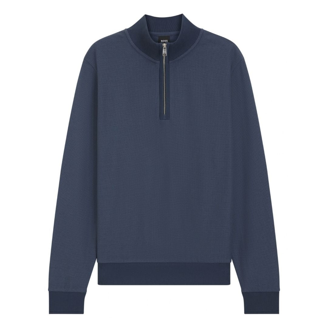 BOSS Cotton-Blend Quarter-Zip Sweatshirt – Blue