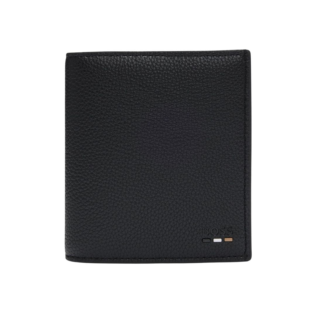 Boss Trifold card holder in grained faux leather - Black
