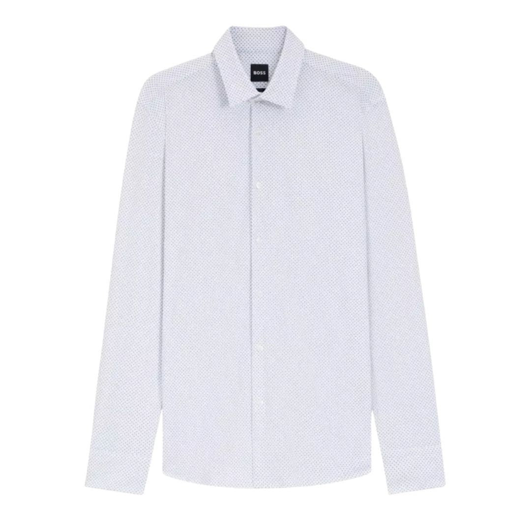 BOSS Slim Fit Printed Performance-Stretch Shirt – White