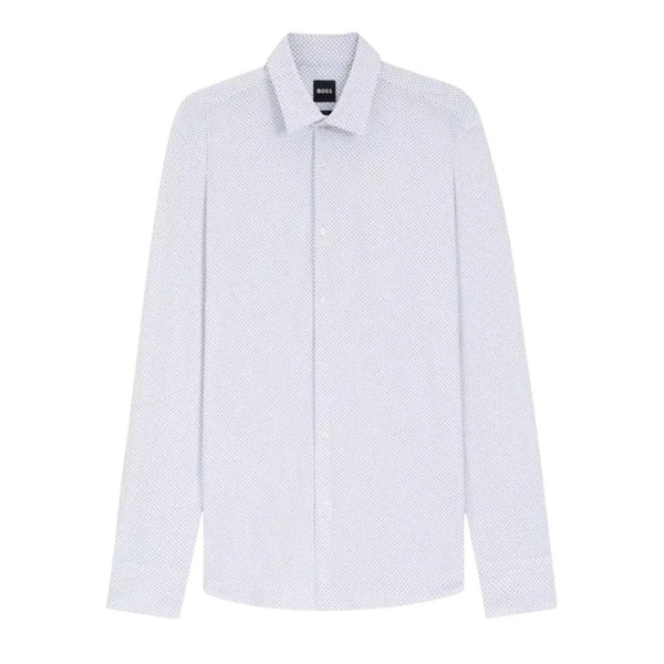 BOSS Slim Fit Printed Performance-Stretch Shirt – White