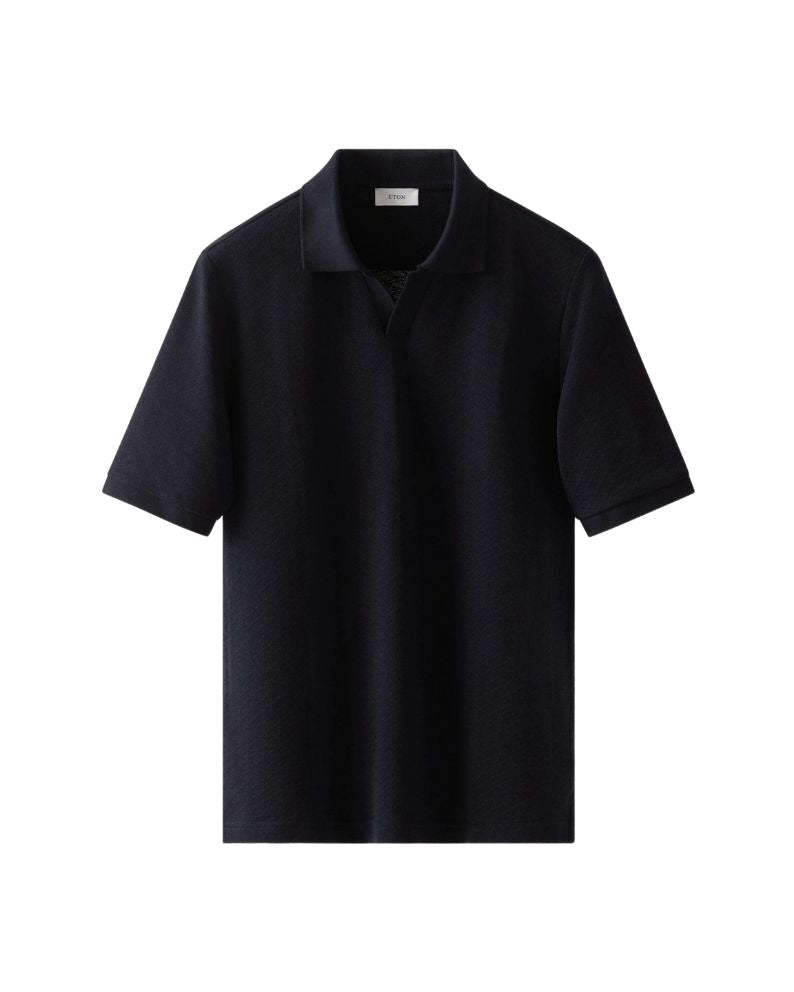 Eton Diamond Jaquard Polo Shirt - Navy Blue