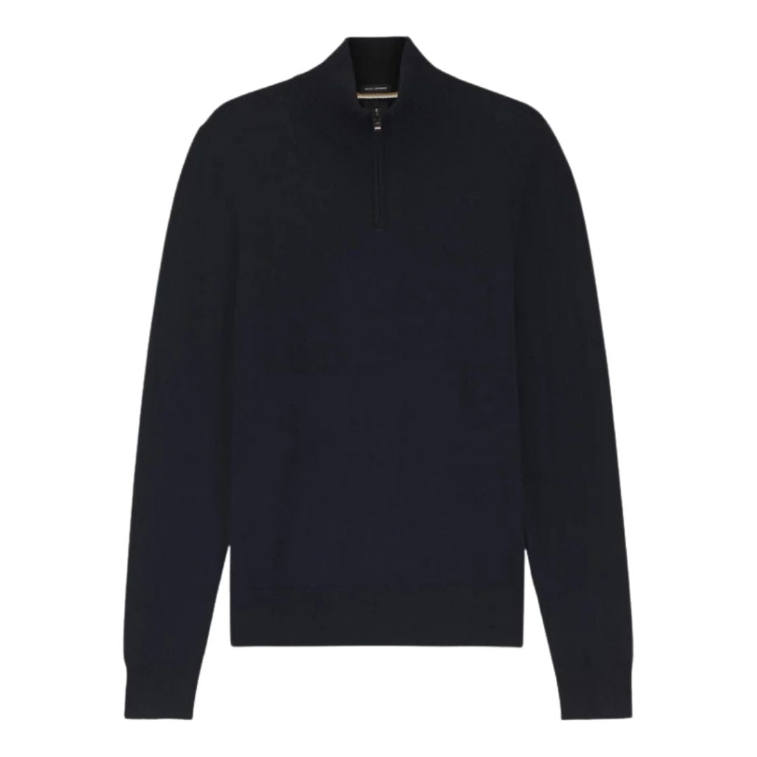BOSS Black H-Hemarlo Wool-Cashmere Zip-Neck – Navy