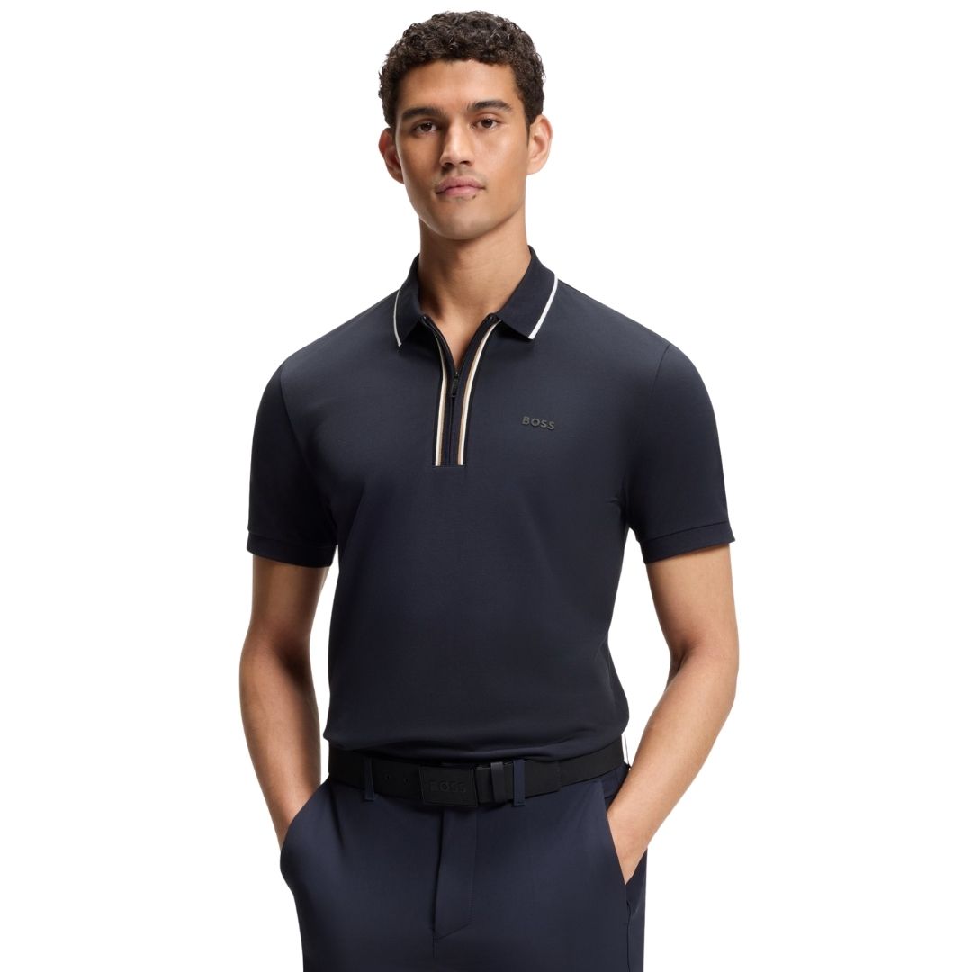 Boss Green Philix GOC Active Slim-Fit Polo-Shirt Moisture-Wicking Stretch Cotton - Dark Blue