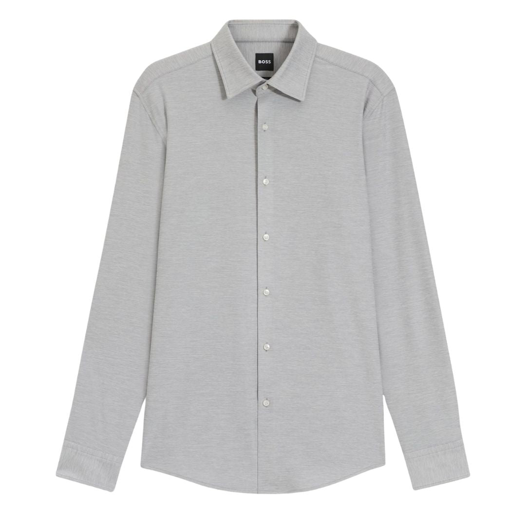 Boss Black Slim-fit Shirt in Mouliné Performance-Stretch Jersey - Grey