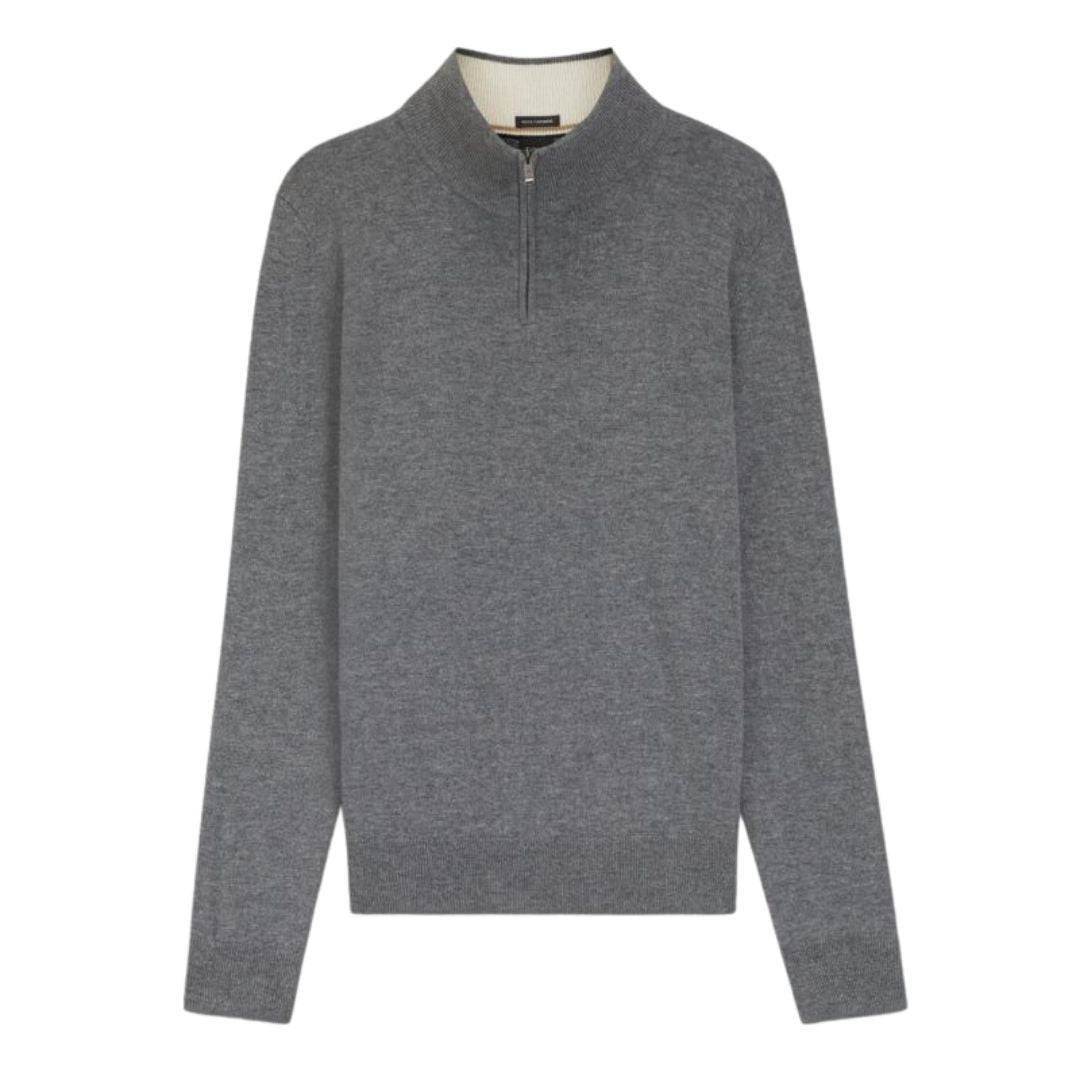 BOSS Black H-Hemarlo Wool-Cashmere Zip-Neck – Grey