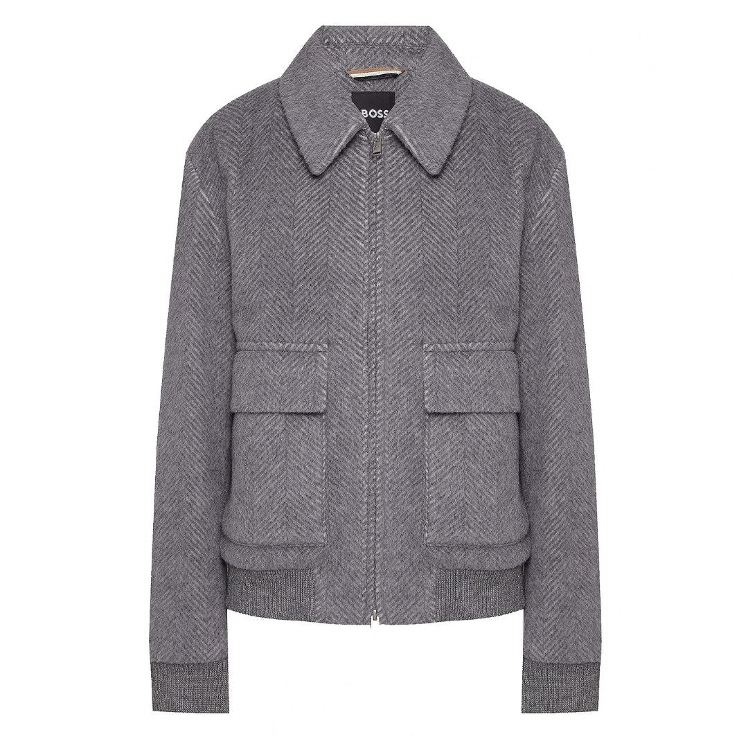 BOSS Regular Fit Herringbone Alpaca-Blend Jacket – Silver