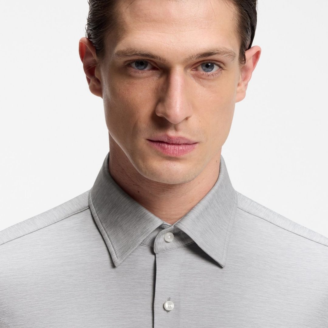 Boss Black Slim-fit Shirt in Mouliné Performance-Stretch Jersey - Grey