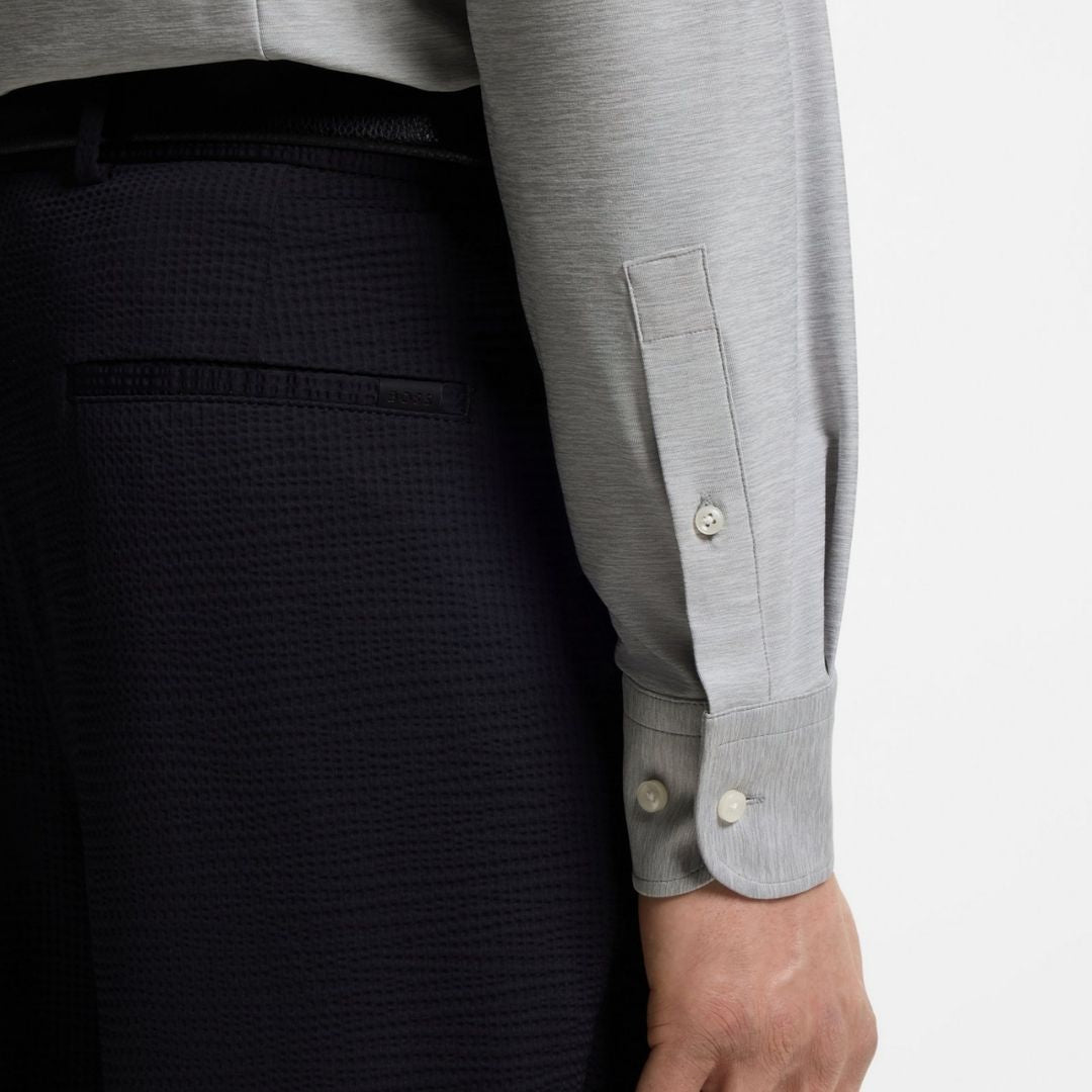 Boss Black Slim-fit Shirt in Mouliné Performance-Stretch Jersey - Grey