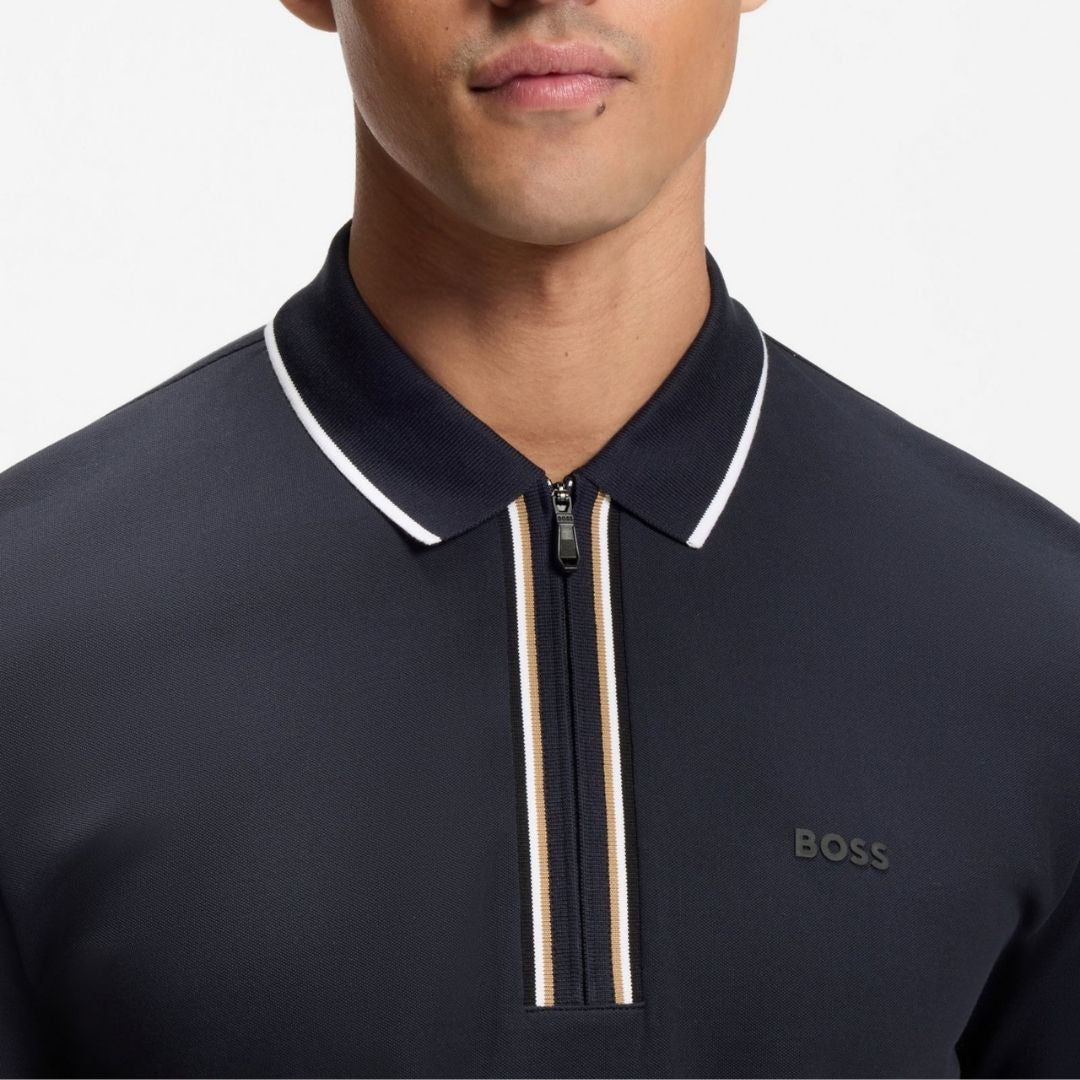 Boss Green Philix GOC Active Slim-Fit Polo-Shirt Moisture-Wicking Stretch Cotton - Dark Blue