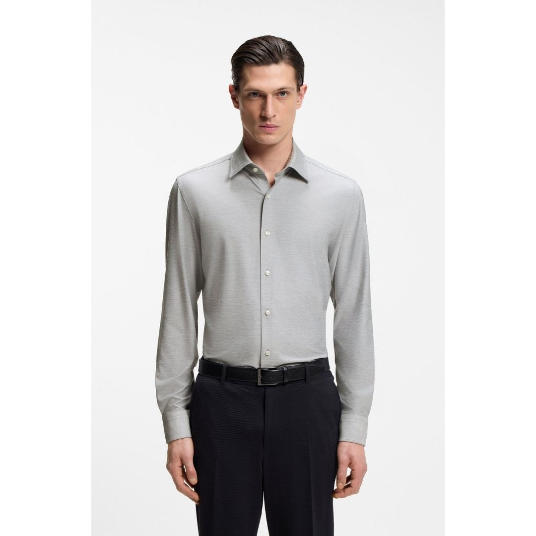 Boss Black Slim-fit Shirt in Mouliné Performance-Stretch Jersey - Grey